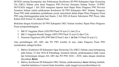 Akhmad Munir Tegaskan Konferensi III PWI OKU Selatan Harus Diulang Demi Tegaknya AD/ART